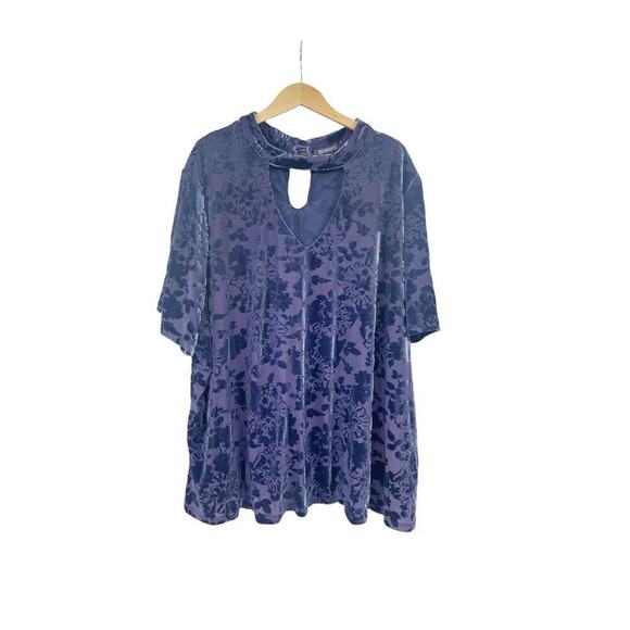 Roman’s Purple Blue Floral Cut Out Top Womens Plus Size 4XL 34/36 - Picture 1 of 6